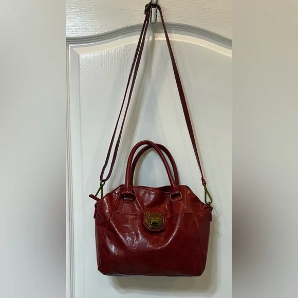 Elliott Lucca Red Dome Satchel  Bag Leather with Gold Accents & Crossbody Straps - Picture 7 of 10